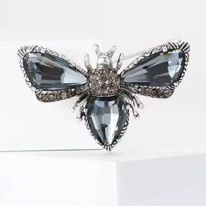 Vintage Grey Gem Insect Brooch — Silver Tone